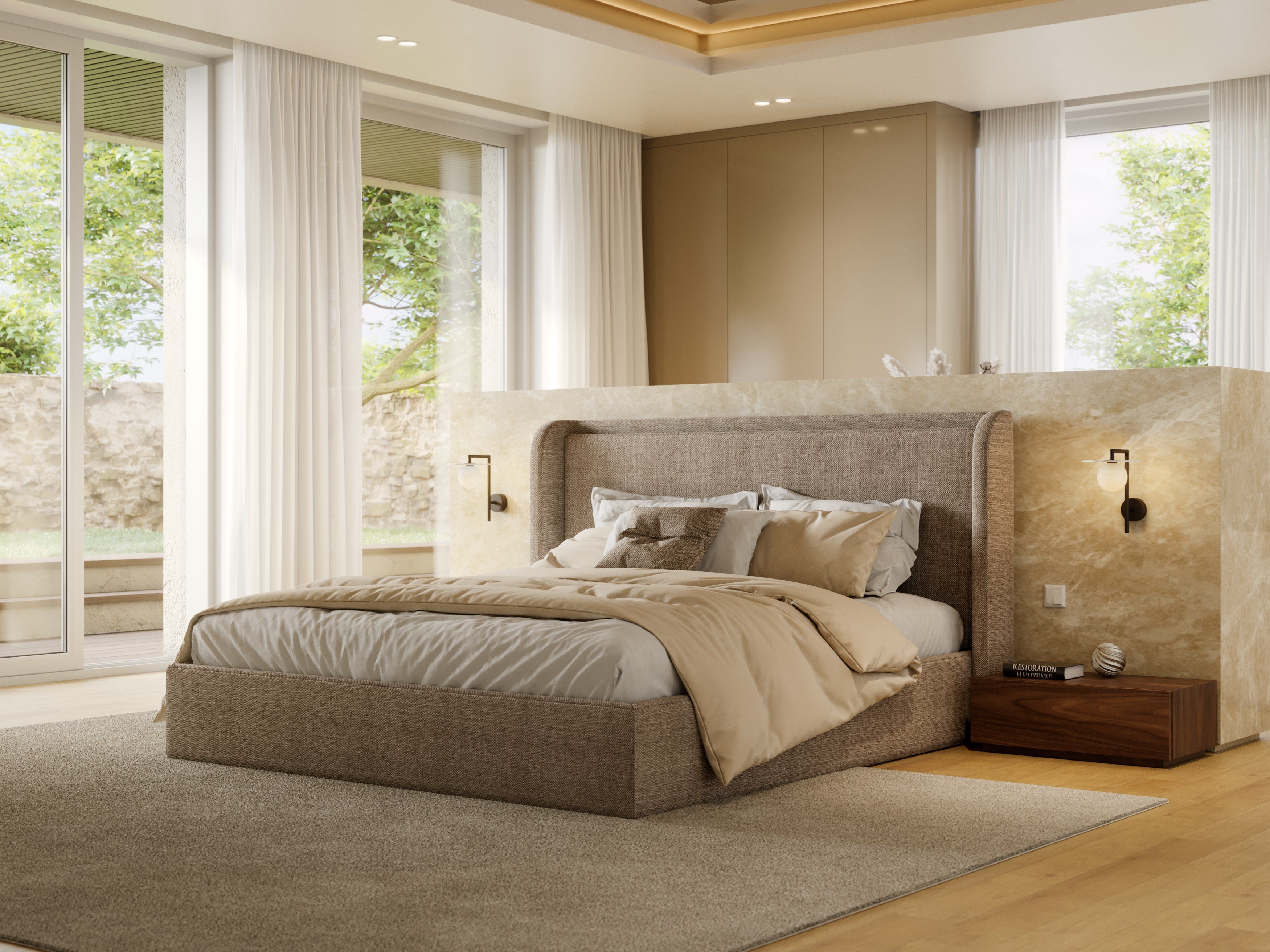 Двуспальная кровать из ткани с мягким изголовьем Stylish Club Porto ARCH-00034730 - Вид №6