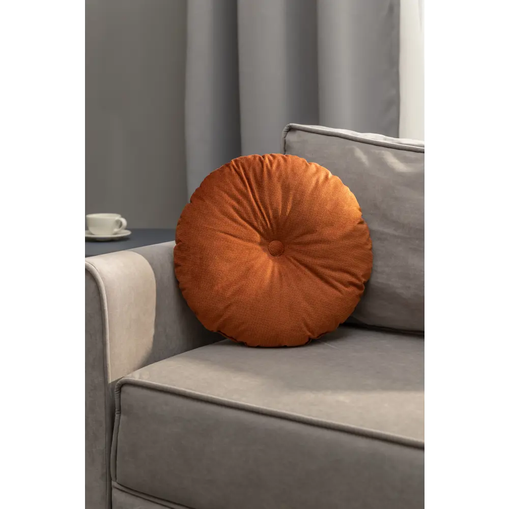 Подушка с пуговицей Грид ø37 см цвет коричневый LINEN WAY STLM-2155728 - Вид №3