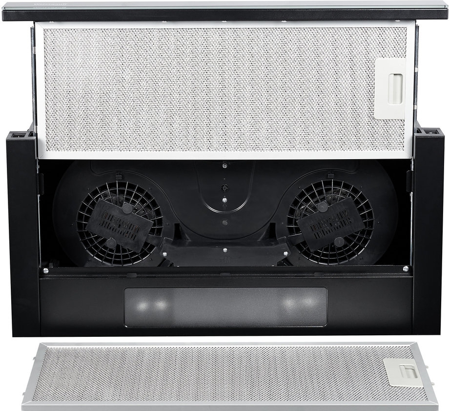 TEL 06 2M BL Встраиваемая с выдвижной кареткой, 60см, 600 м3, 2 мотора, панель управления:черное стекло, механическое управление, черный Weissgauff Santreyd  - Вид №1