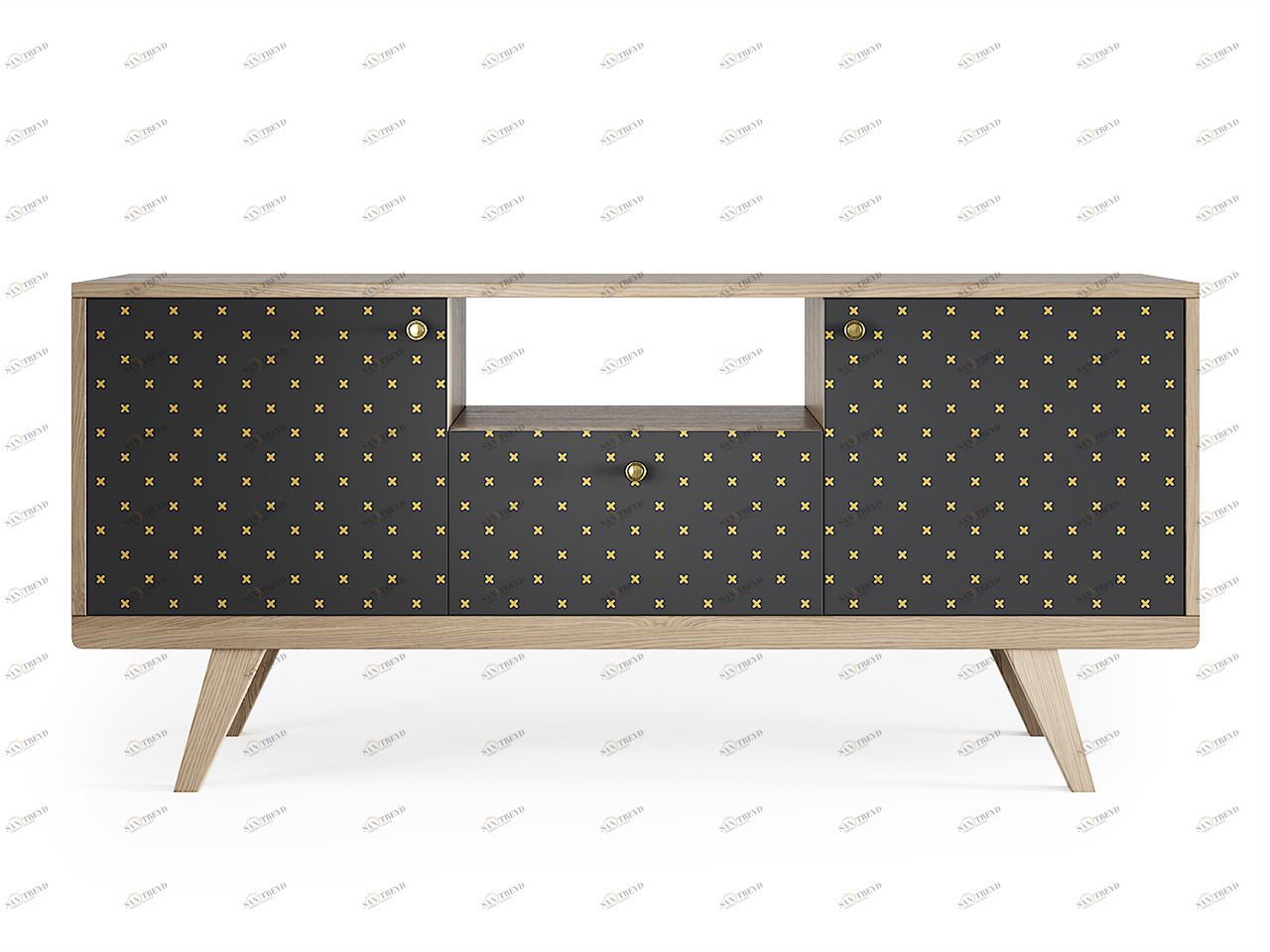 Тумба под телевизор с ящиком коричневая с принтом Thimon THE IDEA  210233 Бежевый;черный 