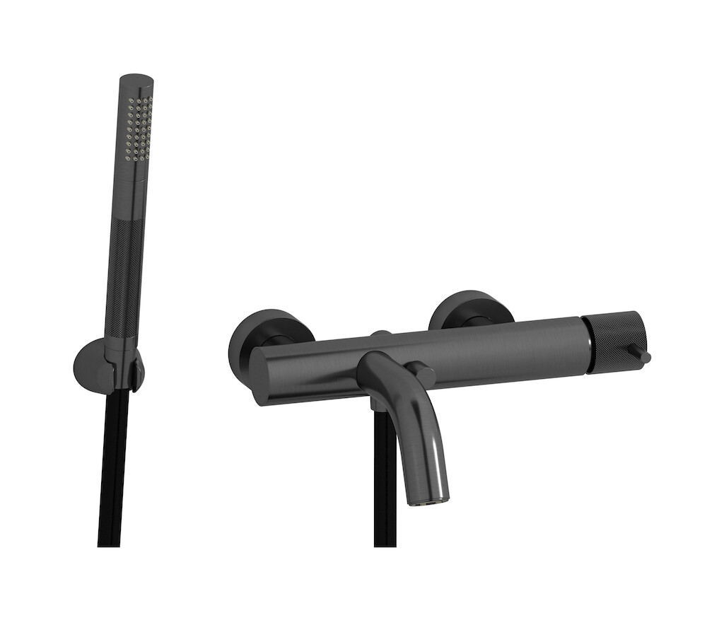 Настенный смеситель для ванной в комплекте с душевым гарнитуром. WE ARE IB id250cs Brushed Black Chrome Industria