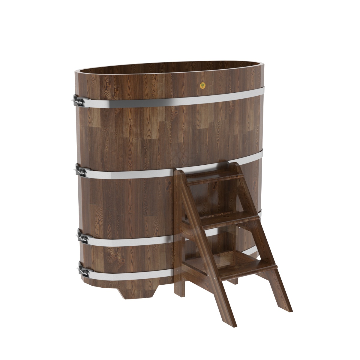 1378 Купель овальная из сращенных ламелей лиственницы 0,69х1,31х1,4 морёная Alyarus 