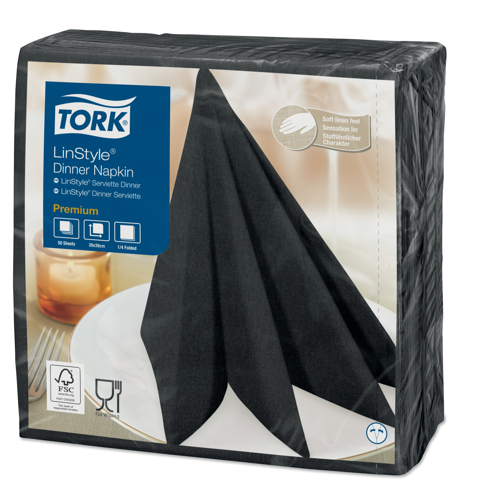 47872638 Черная обеденная салфетка Linstyle® Premium Black Tork 