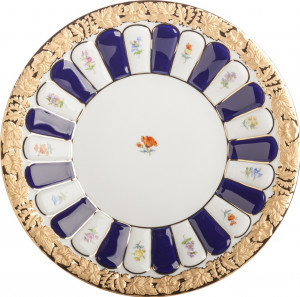 89031 Meissen Блюдо для торта 27см "Форма - Икс" (россыпь цветов, кобальт) Фарфор