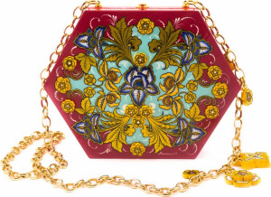 10660459 Хохломская Роспись Бижутерия с миниатюрой Сумка шестигранная 3Д объем с накладными элементами (Коллекционное изделие) Дерево