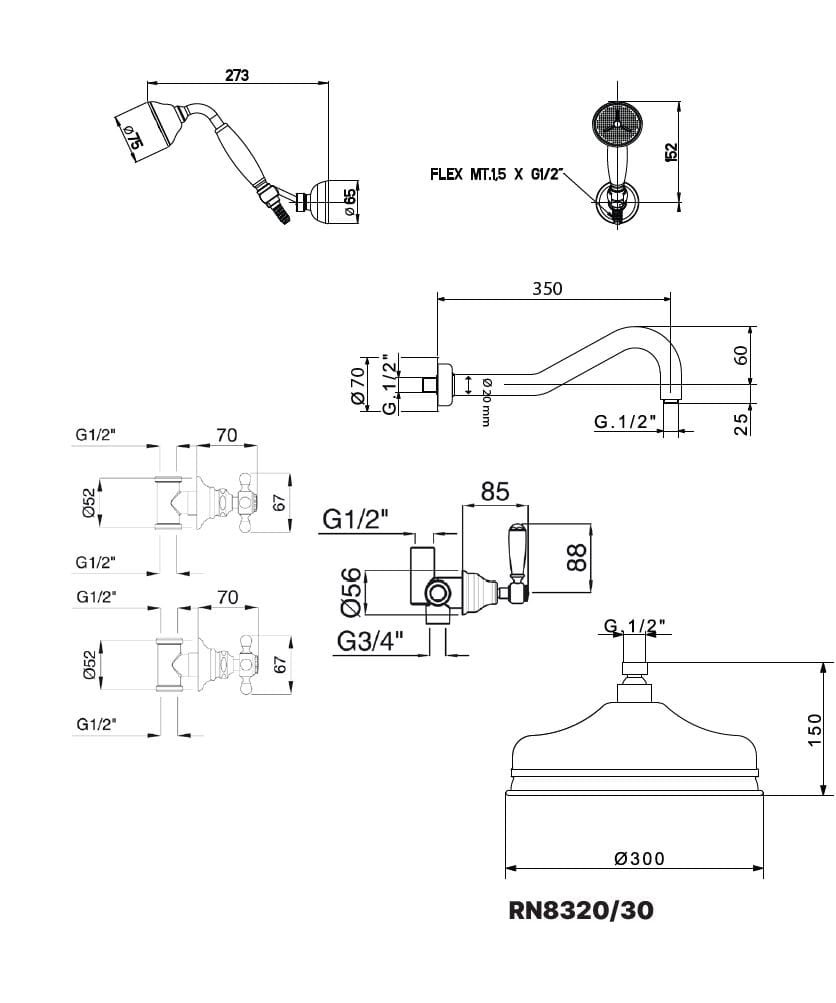 Встраиваемый набор для душа с ручным душем и душем Gaia Mobili Complements ARCH-00056305 - Вид №3