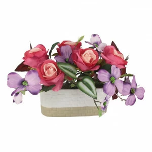 Цветы искусственные в керамической вазе 25 см "Розы малиновые с сиреневыми цветами" DREAM GARDEN  00-3946466 Белый;зеленый;красный;фиолетовый