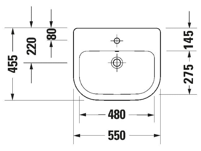 Керамическая раковина с одним полукругом и переливом Duravit D-Code ARCH-00060917 - Вид №2