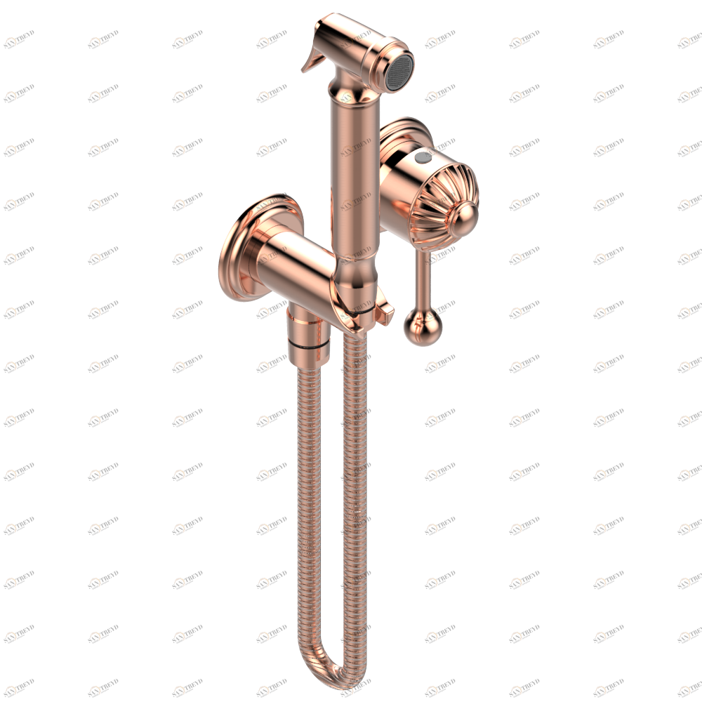 U1A-5840/MBG Комплект для душа, включающий смеситель, армированный шланг 1 м 25 см, ручной душ с курковым распылителем, выход из стены и предохранительный запорный клапан Thg-paris Mandarine Розовое золото U1A 5840/MBG CAT.F