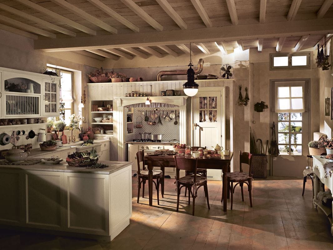 Встроенная лакированная кухня с полуостровом Marchi Cucine Country Chic ARCH-00074073