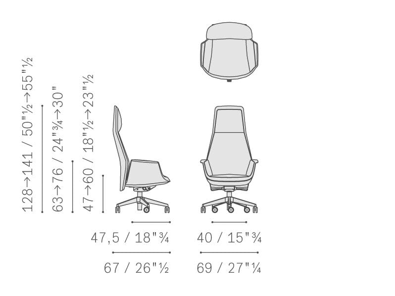 5-спицевое кожаное вращающееся офисное кресло с высокой спинкой Poltrona Frau офис-офисные кресла ARCH-00043928 - Вид №3