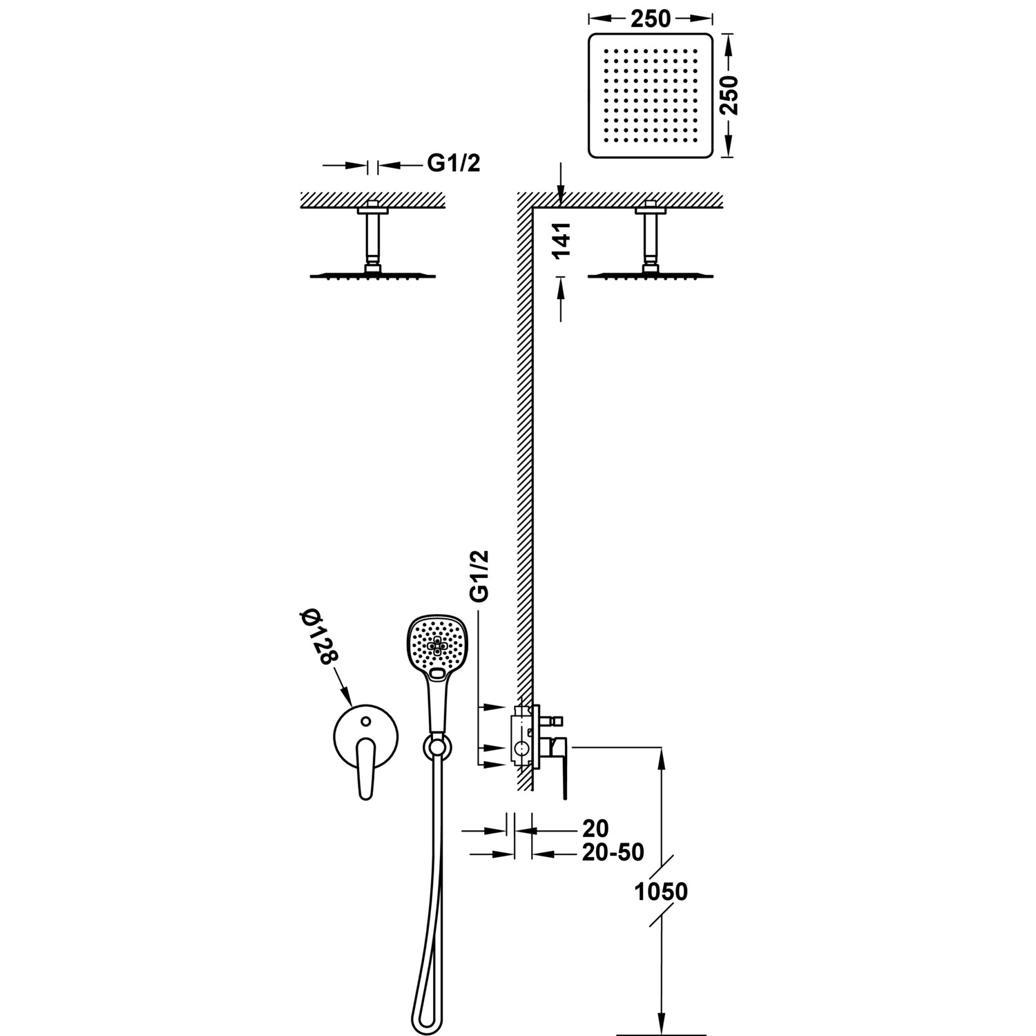 Комплект скрытого смесителя для душа с одной ручкой 2-го класса-20518007 TRES  - Вид №1
