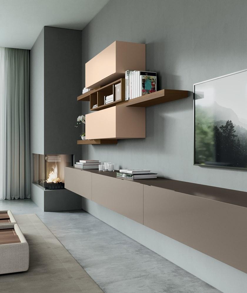 Febal Casa Стена с тумбой под телевизор, облицованная лакированным деревом sun-id-1465037 - Вид №3