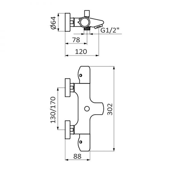 35210320 BASIC Черный Термостатический ванна-душ Черный GRB MIXERS E-PLUS - Вид №1