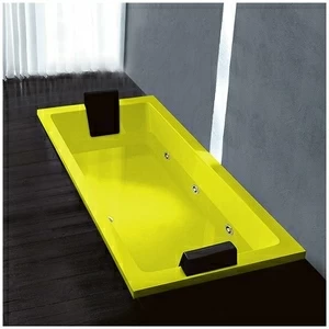 Ванна Gruppo treesse Quadra 180 V078B-SX-ZZ жёлтая с золотой фурнитурой и гидромассажем  и дезинфекцией прямоугольная встроенная левая