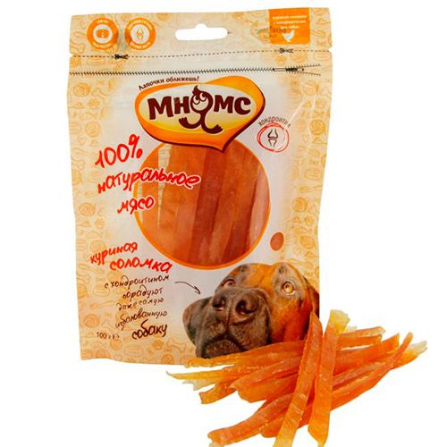ПР0037408 Лакомство для собак куриная соломка с хондроитином 100г МНЯМС 