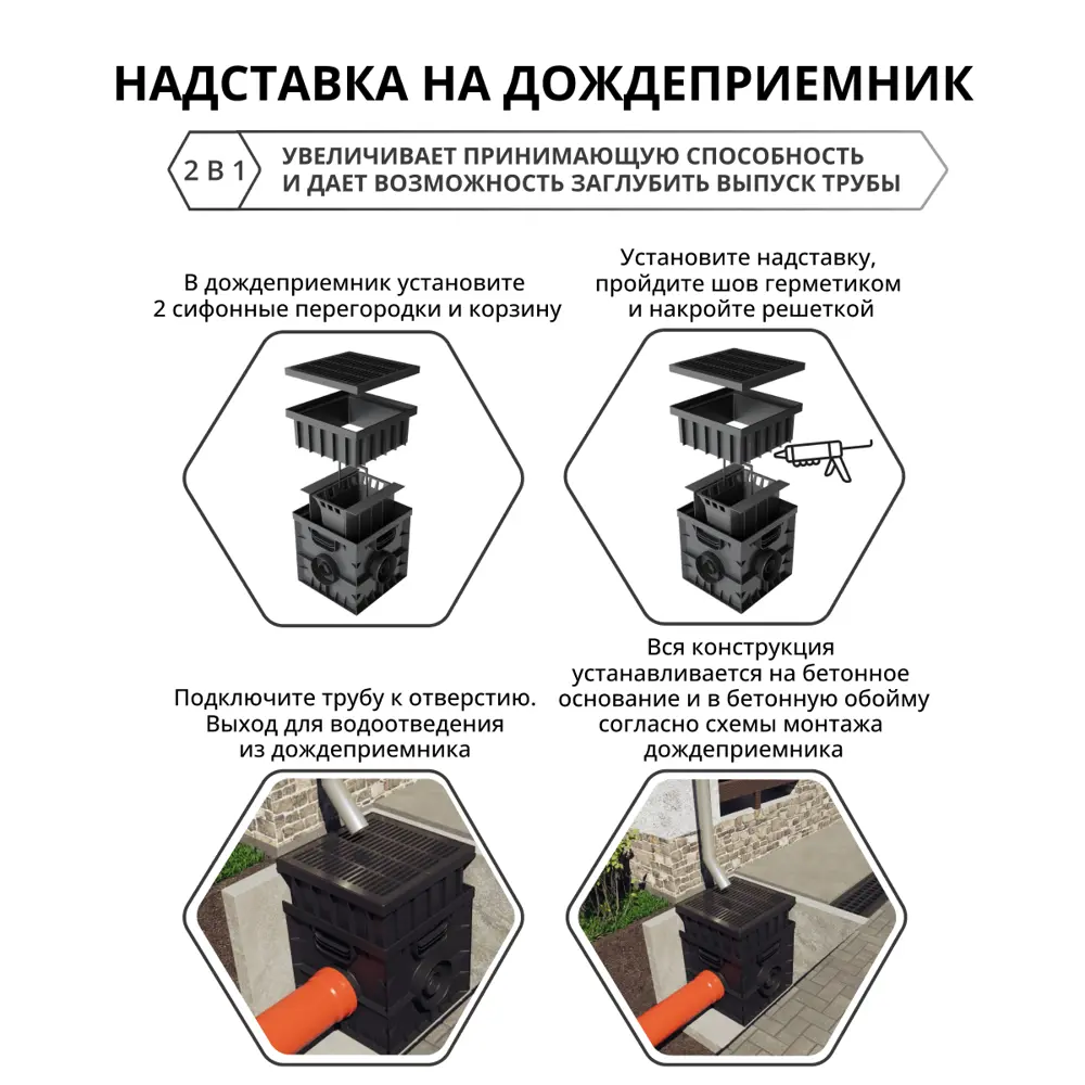 Надставка на дождеприемник Gidrolica 300x300 мм цвет черный STLM-2015951 - Вид №2