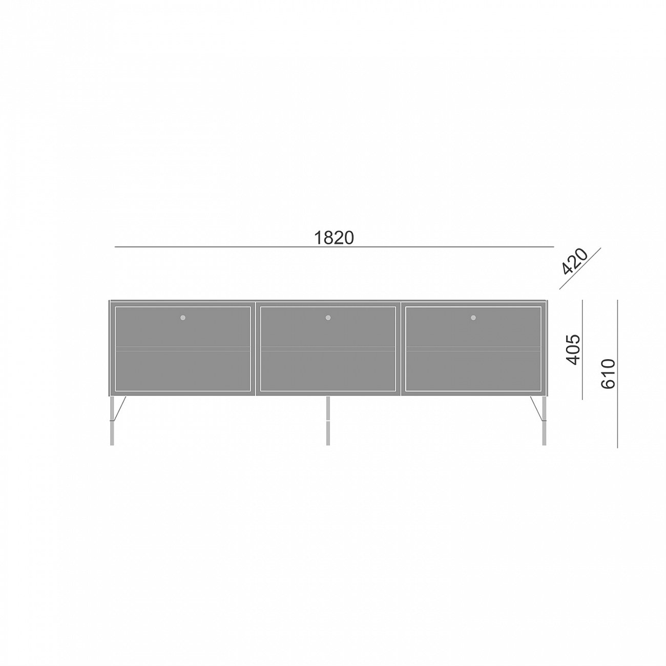 Тумба под телевизор с дверцами 61х182 см светло-серая Moon BRAGIN DESIGN MOON 00-3862425 Серый - Вид №3