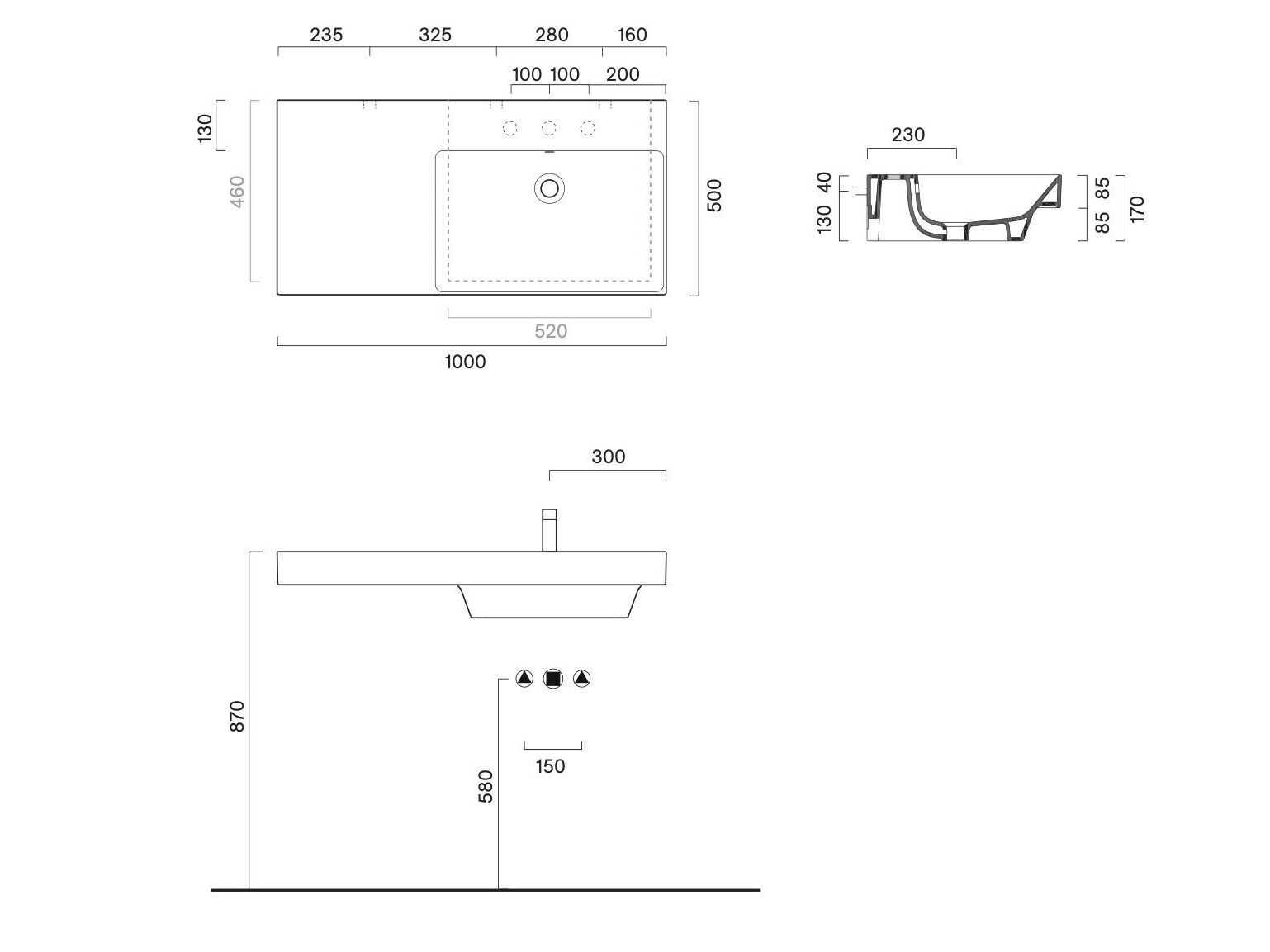 Одноместная прямоугольная раковина с столешницей CERAMICA CATALANO ноль ARCH-00117507 - Вид №2