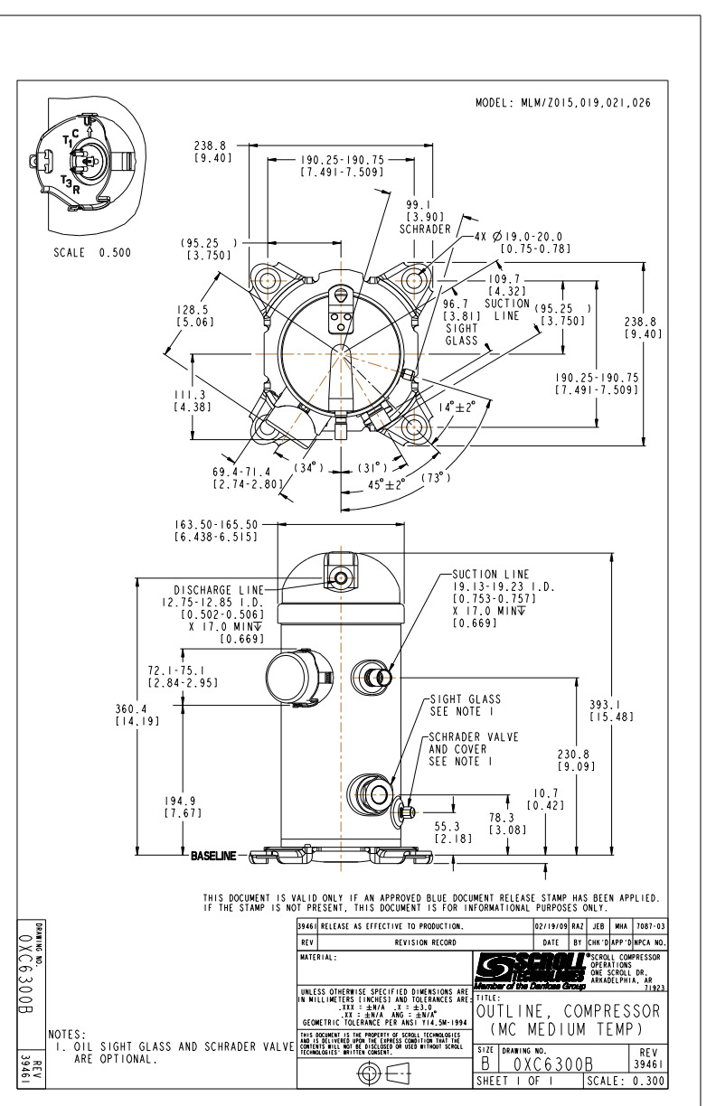 Danfoss MLZ — герметичные спиральные компрессоры MLZ048T4LC9A Компрессор спиральный 121L8651  - Вид №3