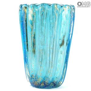 3902 ORIGINALMURANOGLASS Ваза Лотос - Голубая с золотом - муранское стекло OMG 16 см