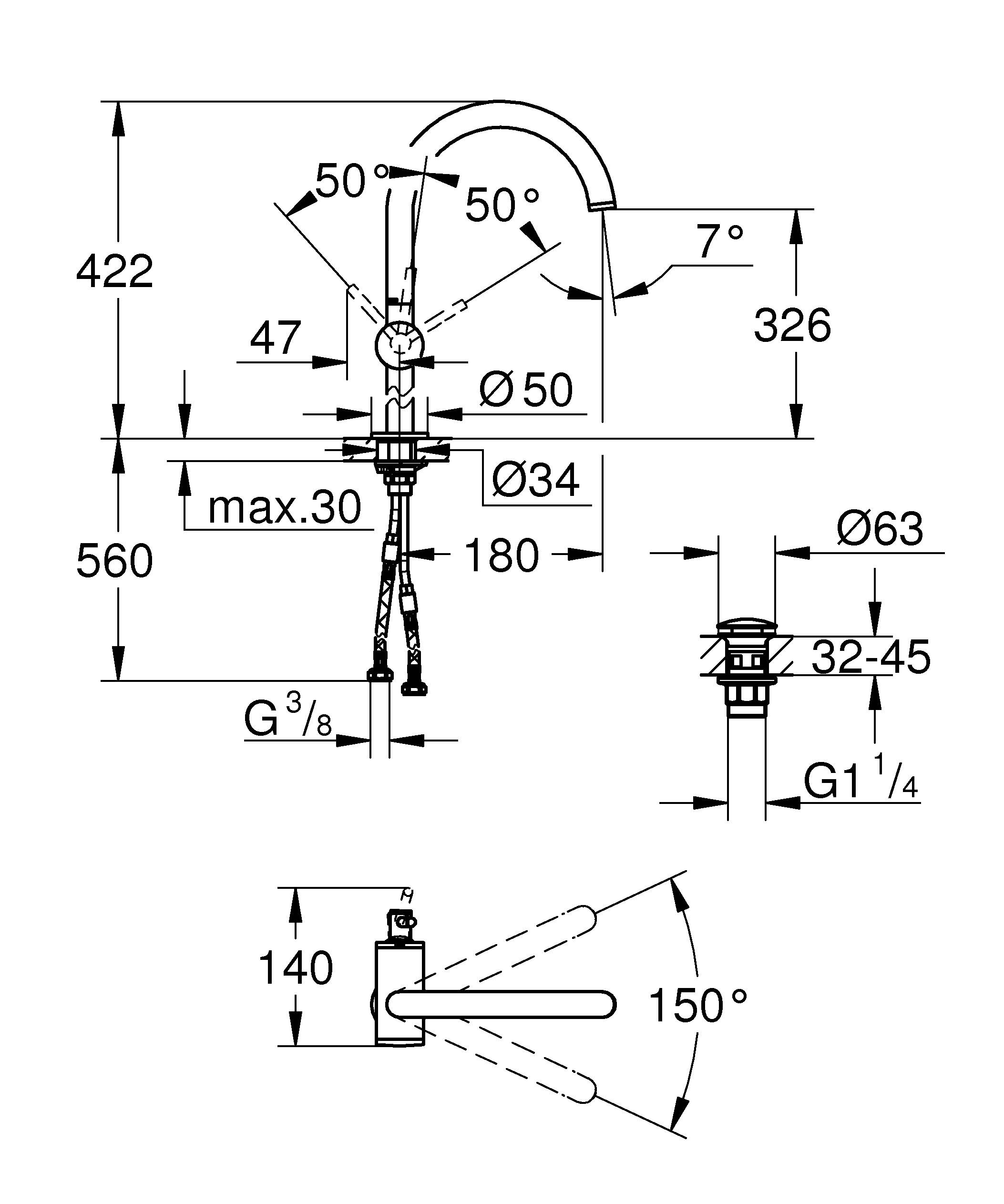 Смеситель GROHE Atrio New однорычажный для свободностоящих раковин, хром (32647003) - Вид №1