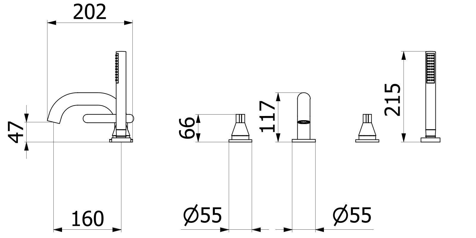 Смеситель для ванны с 4 отверстиями и ручным душем IB Soho ARCH-00108183 - Вид №5