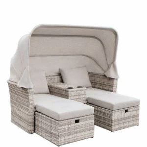 Шезлонги-лежаки с тентом из искусственного ротанга 2 шт серая Afina Grey AFINA  00-3881230 Серый