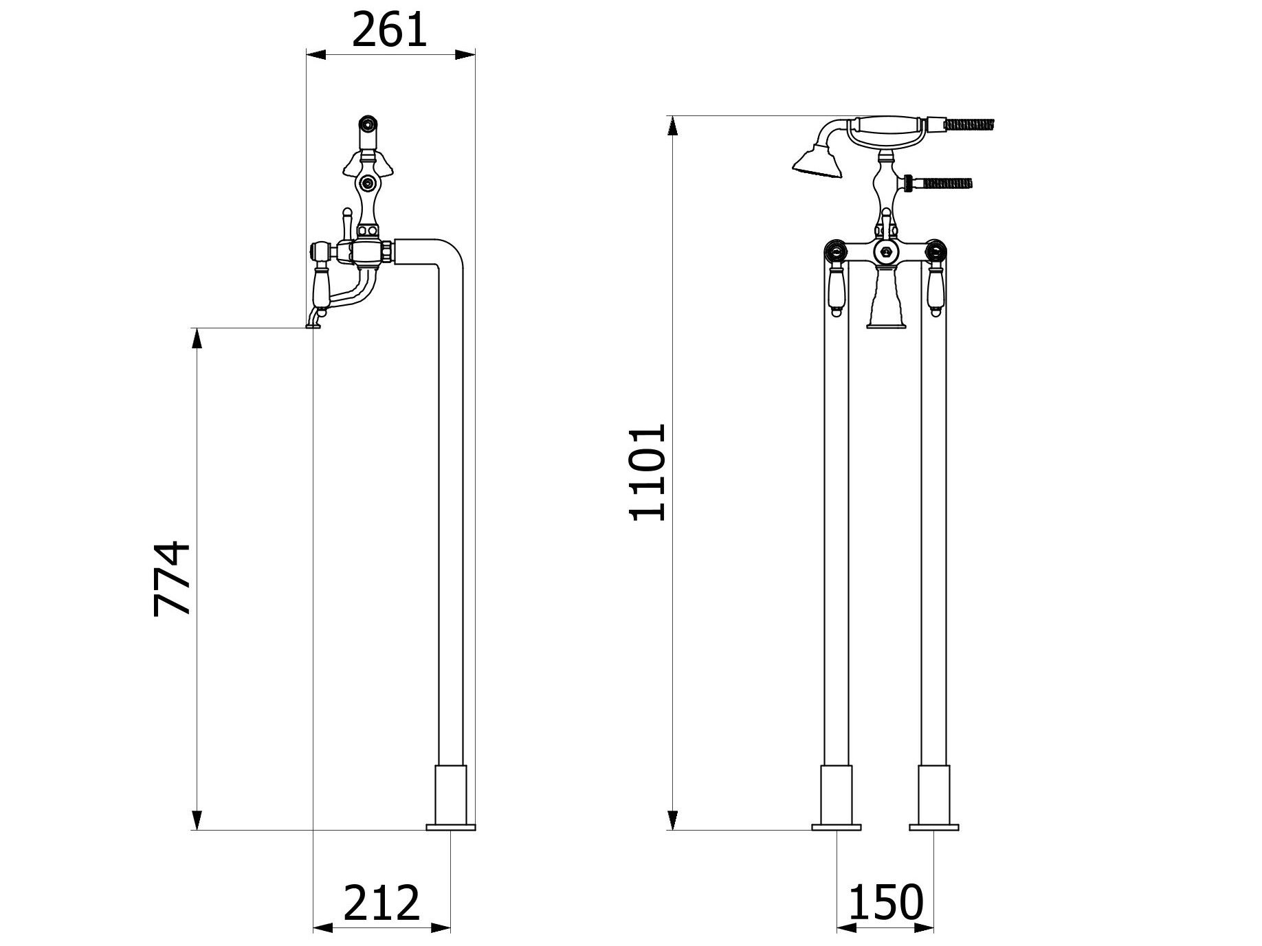 Напольный смеситель для ванны с ручным душем IB Hermes + Hermes Elle ARCH-00062917 - Вид №2
