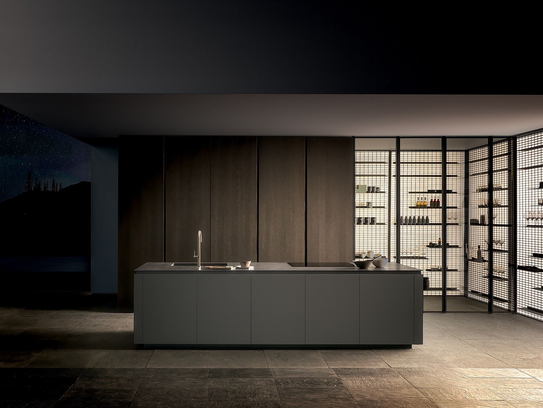 Кухня с деревянным островом и керамогранитом MODULNOVA Skill ARCH-00021174