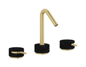 Смеситель для раковины на 3 отверстия с коротким изливом в комплекте с донным клапаном. WE ARE IB mr392is_2 Brushed Pale Gold Marmo