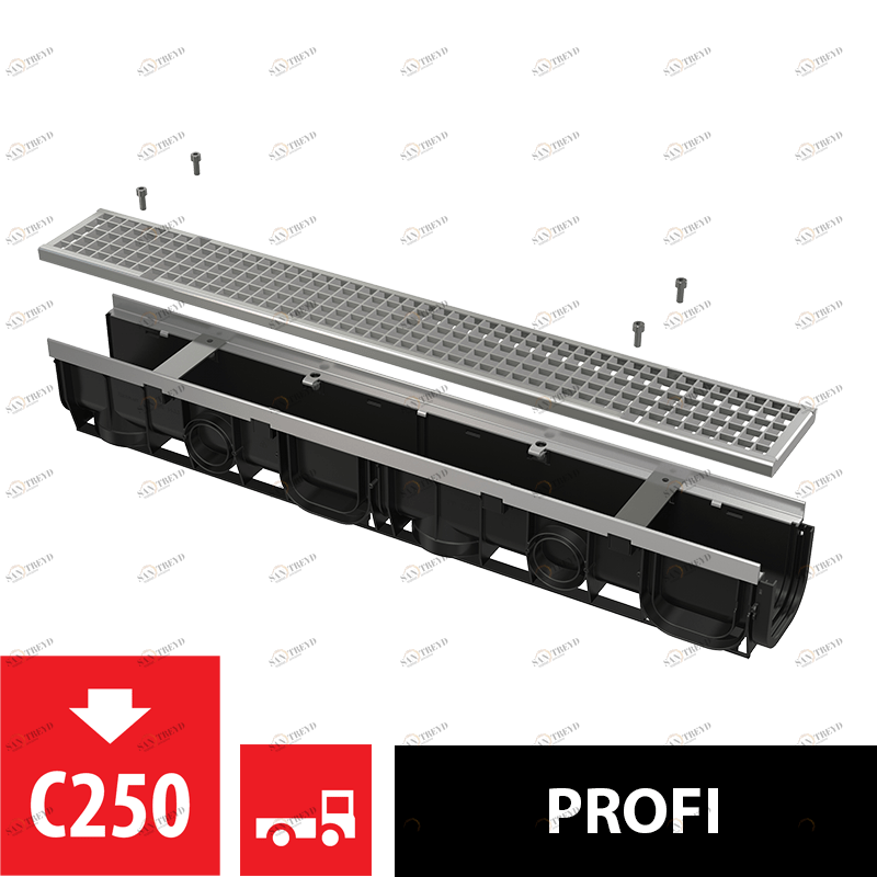 Дренажный канал 100 мм с металлической рамой и оцинкованной решеткой C250 ALCAPLAST AVZ103R104