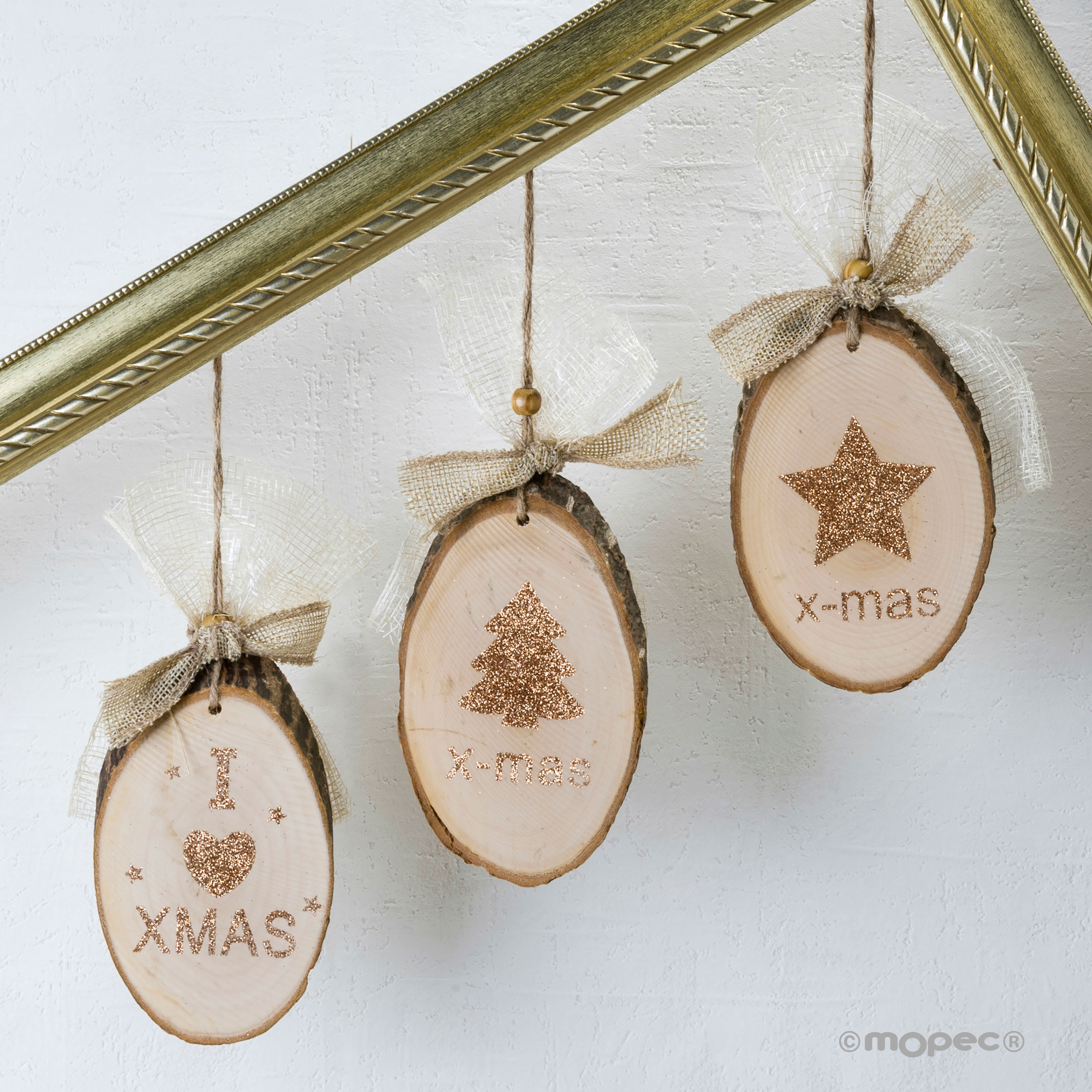 Деревянный кулон с золотым рождественским узором Dekoraniaevents Navidad sun-id-1994607 - Вид №1