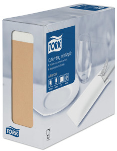 47463738 Нагрудный платок из натуральных столовых приборов с белой салфеткой Tork