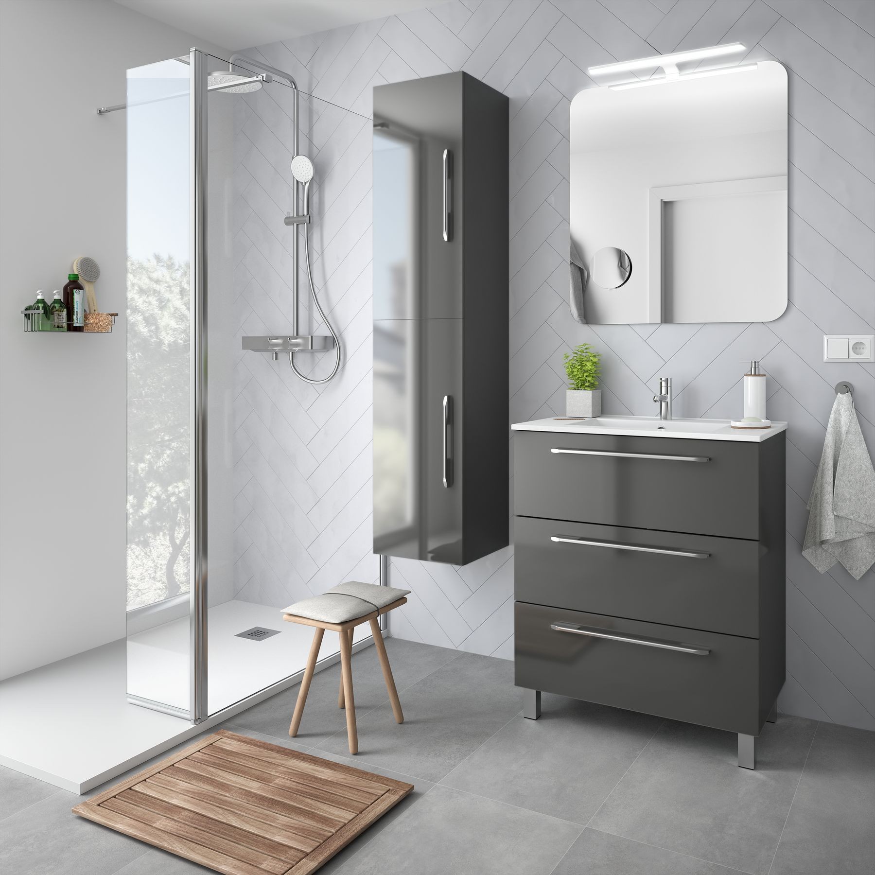 26584 SALGAR Мебель для умывальника FUSSION CHROME 700 3 ящика GLOSS GREY 697 x 868 x 450 мм Глянцевый серый