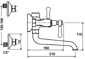 rvb Смеситель для ванны настенный с ручным душем на 2 отверстия 1935 limoges 1935.--.97 - Вид №1