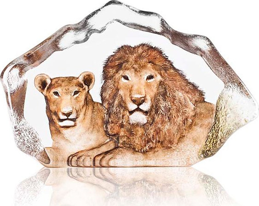 10666134 MALERAS Скульптура MALERAS "Лев и львица", 20см, хрусталь Хрусталь 