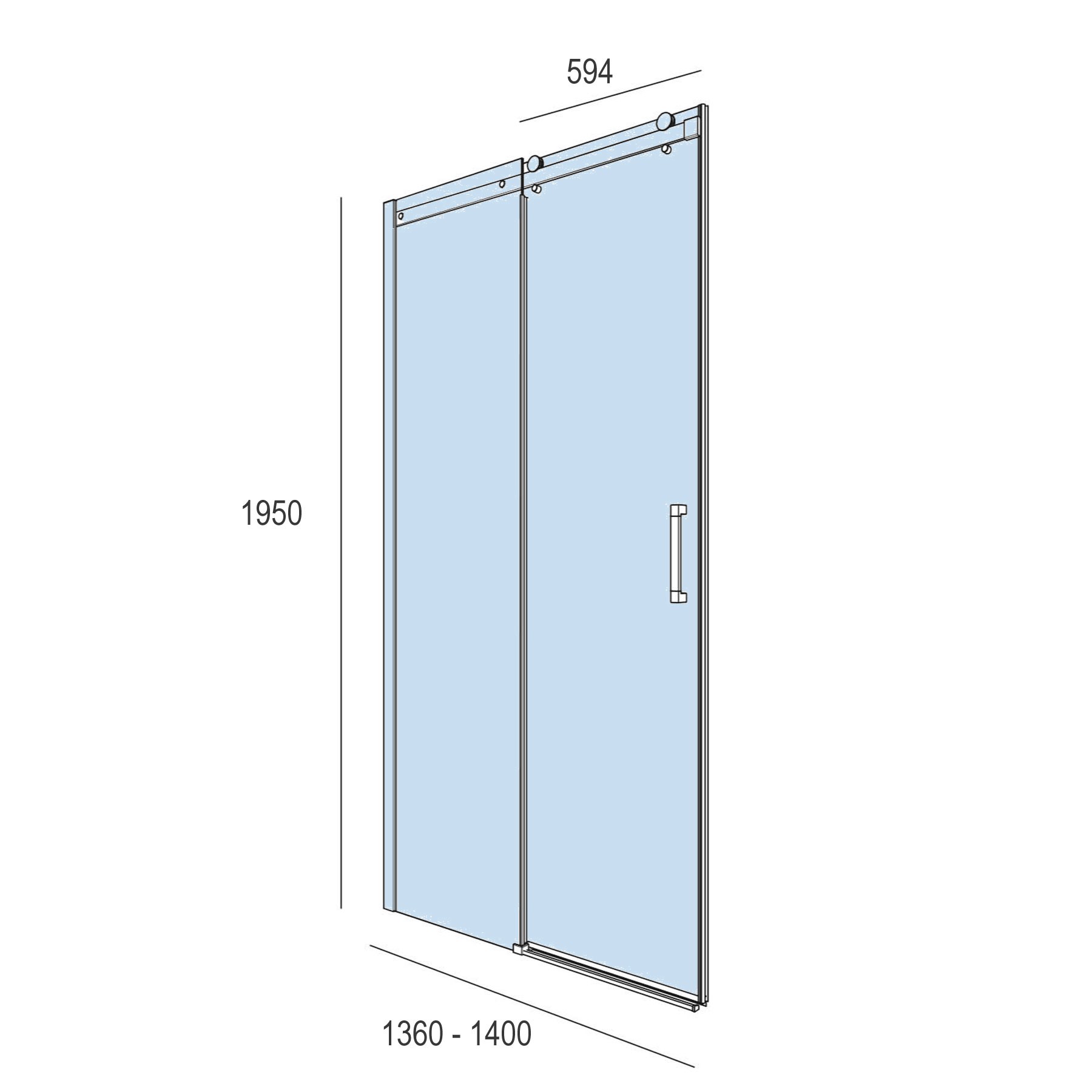 22452 SALGAR Душевая перегородка HELSINKI Frontal with 1D и 1FS Transparent 1360-1400 x 1950 мм  - Вид №1