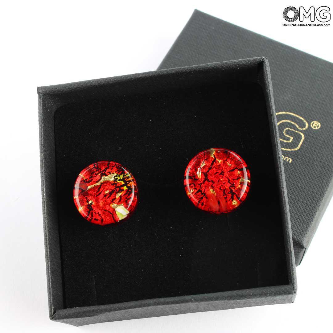 3703 ORIGINALMURANOGLASS Круглые Красные Запонки с золотом - муранское стекло OMG 1 см  - Вид №1