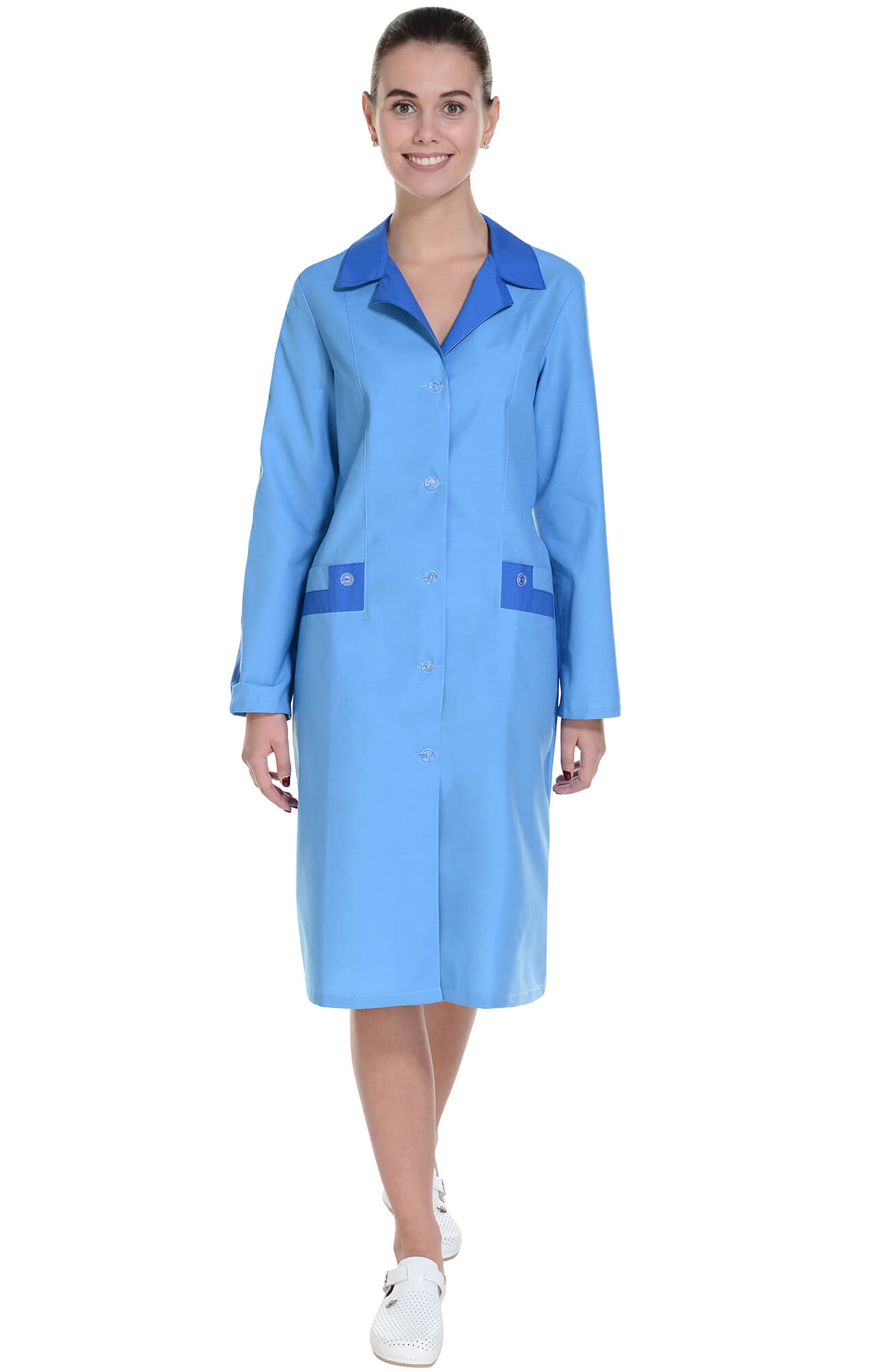 62834 Халат "Радуга NEW" длинный рукав голубой василек  Одежда для обслуживающего персонала  размер 46 Спецодежда  - Вид №3