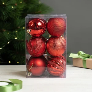 Набор елочных шаров KREAFORTA красные с блестками 12 шт. диаметр 8 см 89420561