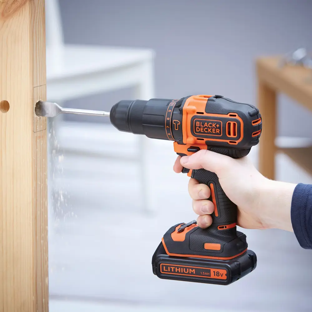 Дрель-шуруповерт аккумуляторная ударная Black&Decker BDCHD18KBQW, 18 В Li-ion 2x1.5 Ач BLACK + DECKER STLM-2094937 - Вид №9