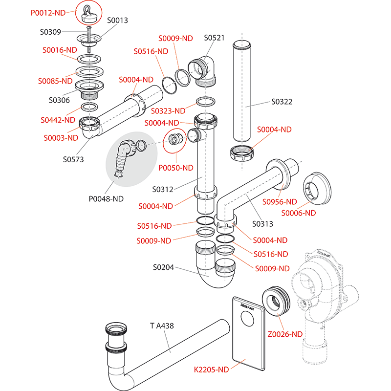 Cифон для умывальника экономящий пространство с накидной гайкой 5/4" ALCAPLAST A434 - Вид №2