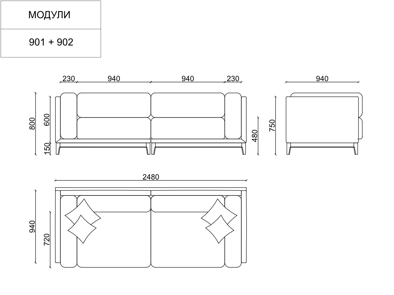 Диван Case прямой черный THE IDEA ДИЗАЙНЕРСКИЕ 210512 Серый  - Вид №10