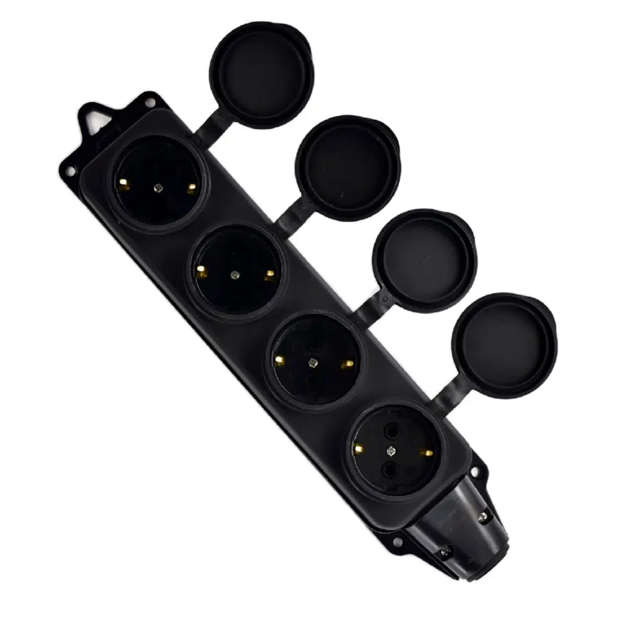 Розетка наруж. уст-ки 4-ая с заглушками 2Р+РЕ 1х16А 220-240V (каучук) черный LEZARD 106-0400-0107 - Вид №7