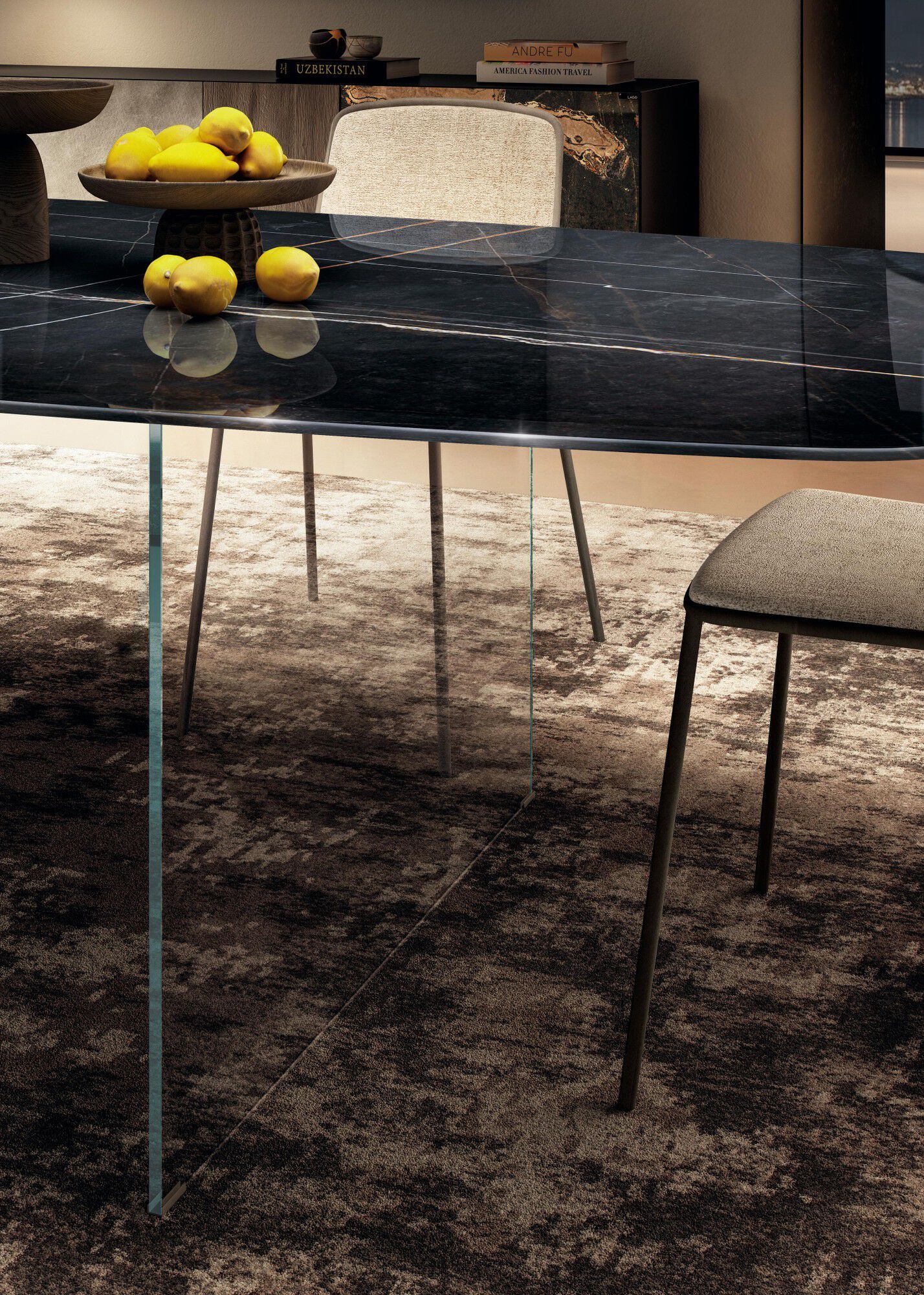 Бочковый стол со стеклянным основанием и столешницей из XGlass с мраморным эффектом Lago AIR SLIM - 2195X ARCH-00048291 - Вид №2