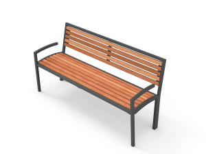 Деревянная скамья со спинкой с подлокотниками