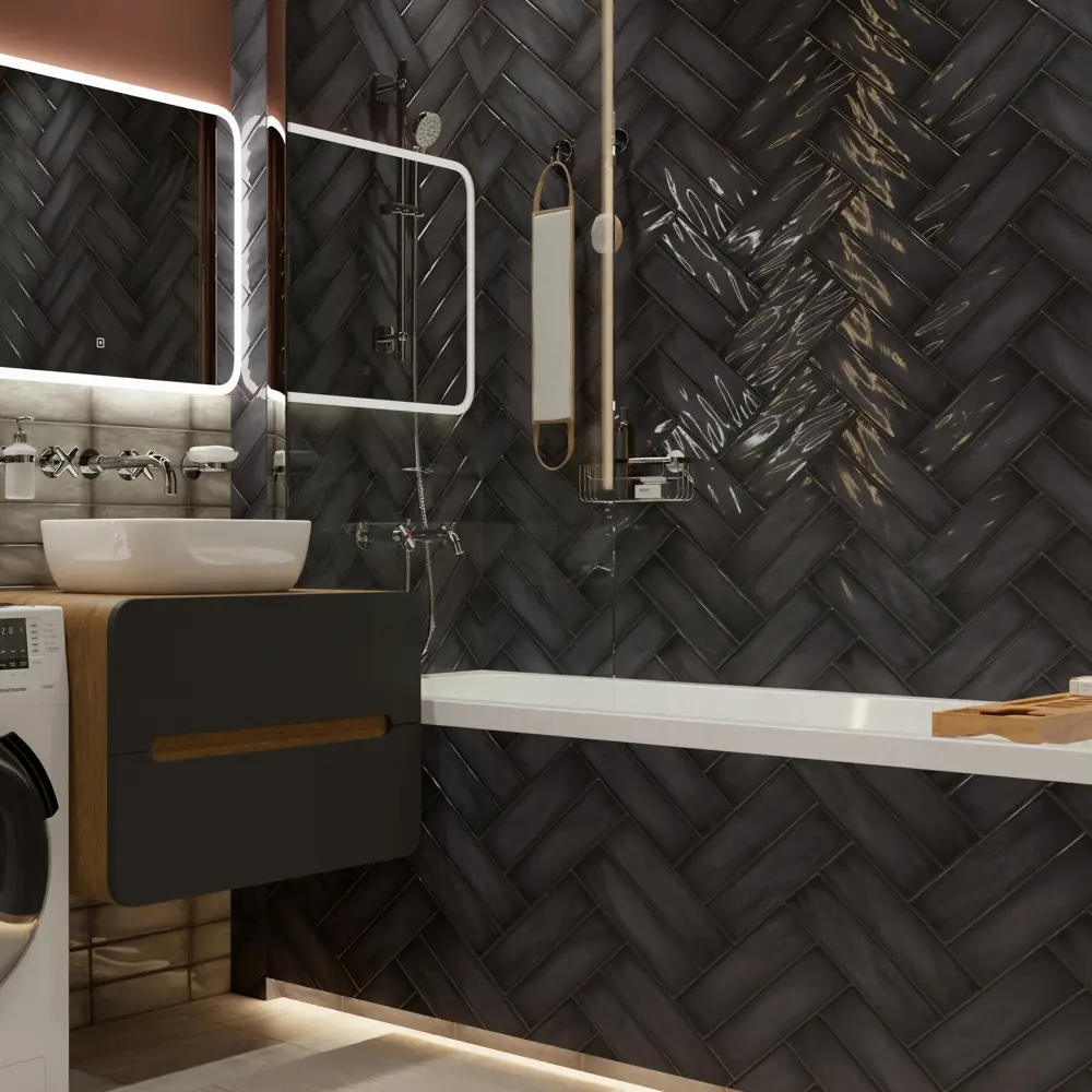 Керамин Хейз: Настенная плитка графит с глянцевым эффектом 87968276 STLM-0946088