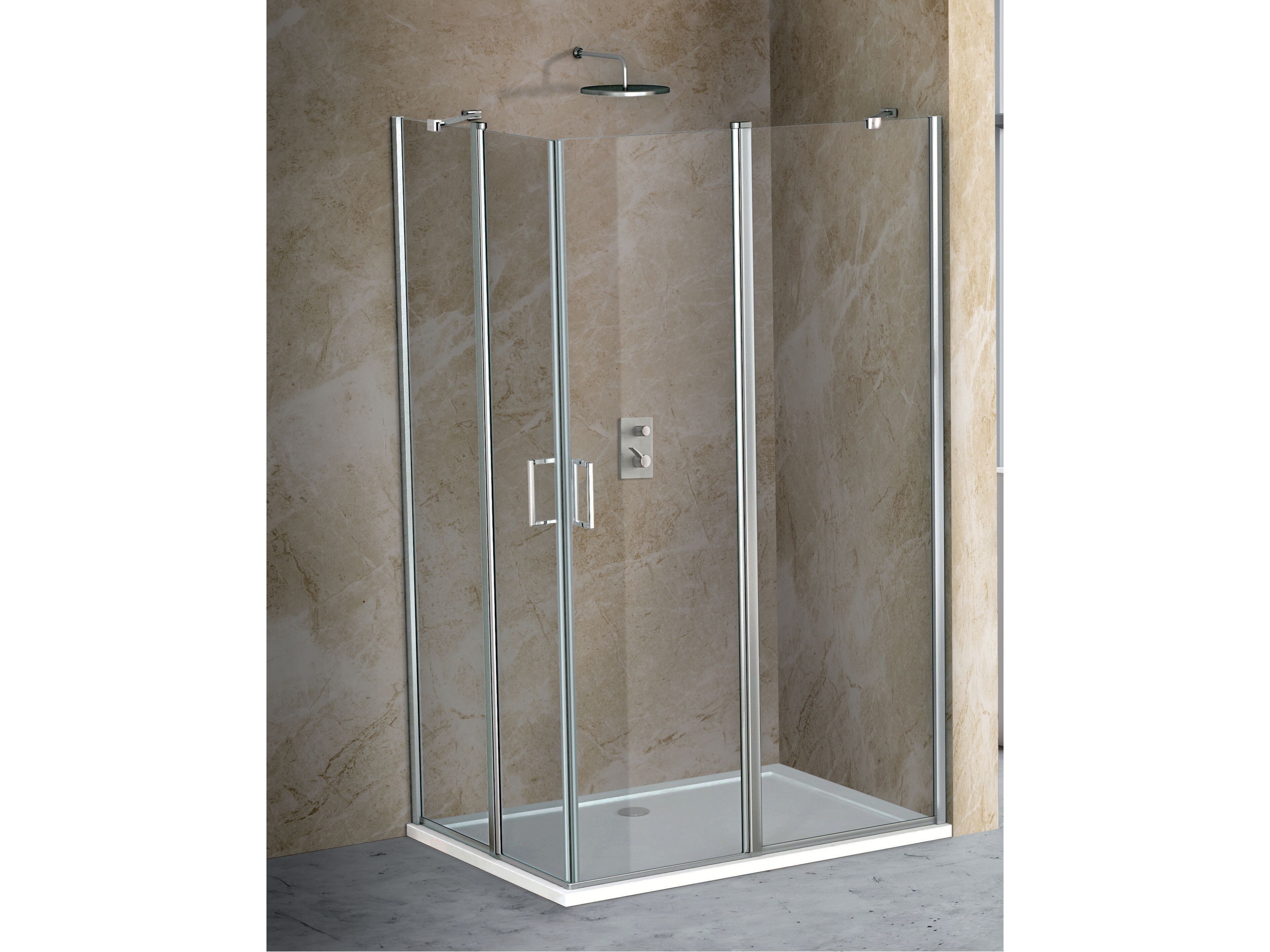 Угловая душевая кабина из хрусталя с распашной дверью Metidea платина ARCH-00133695