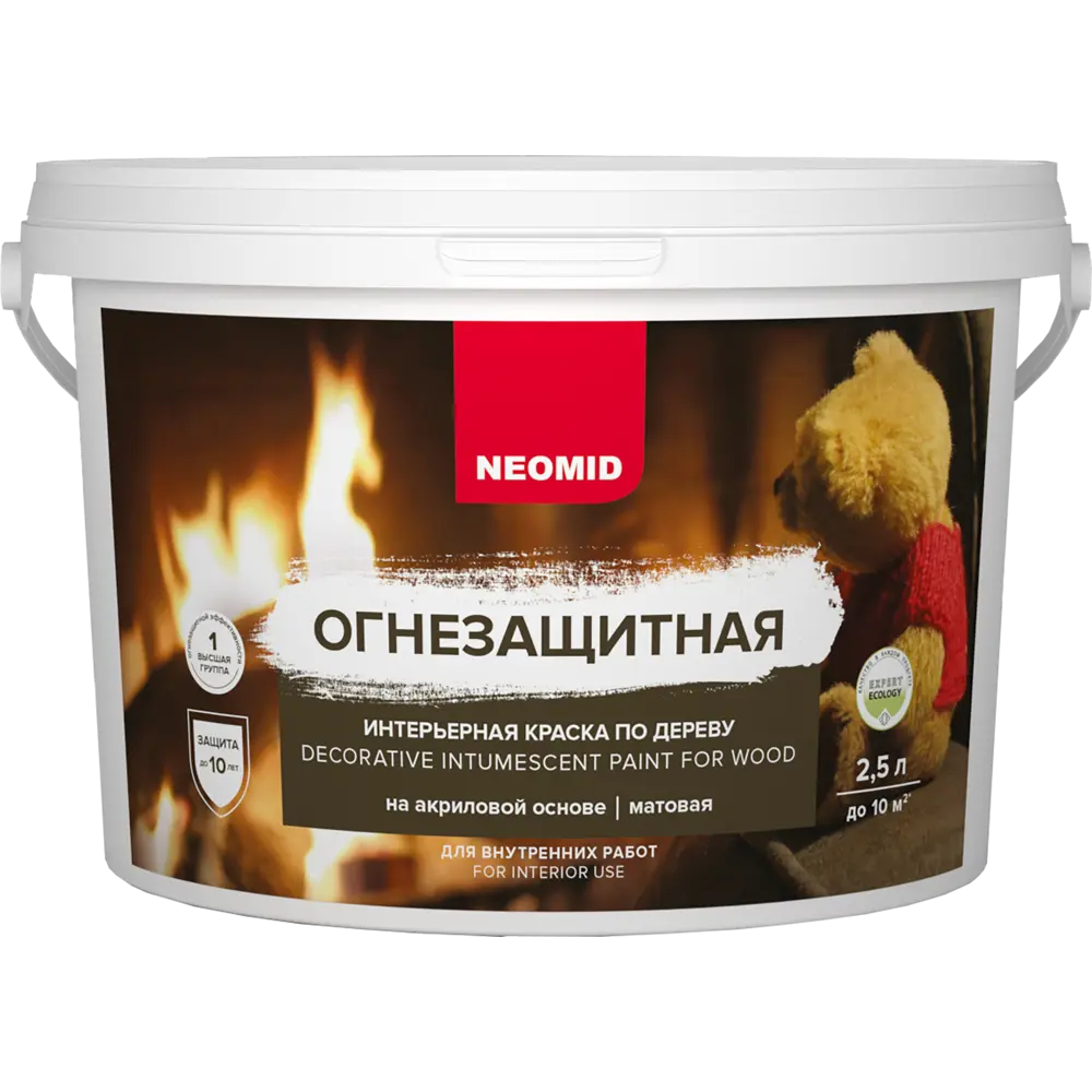 Краска огнезащитная интерьерная по дереву Neomid акриловая матовая цвет белый база А 2.5 л STLM-2181166 - Вид №1